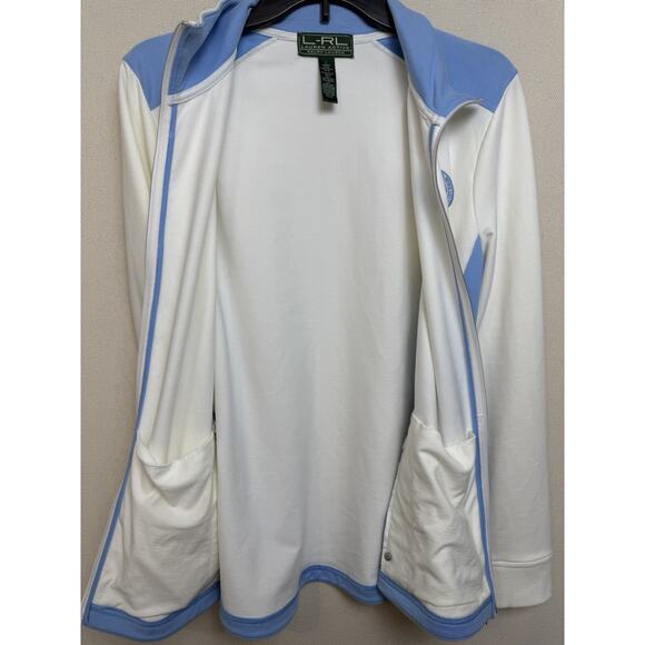 Lauren Ralph Lauren Active Women's L Full Zip Sweater Jacket White Light Blue - Picture 5 of 12